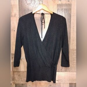 GAP stretch Black V-Neck Wrap Tie Back Top Size Large Sexy Long Sleeve
